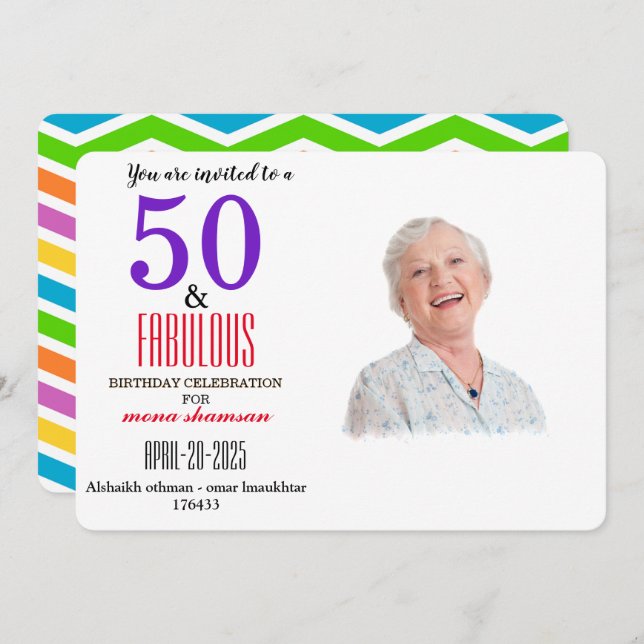 Invitación Colorful 50 & Fabulous Invitation (Anverso / Reverso)