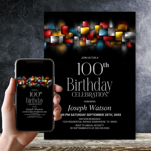 Invitación Colorful Abstract 100th Birthday Party (Subido por el creador)