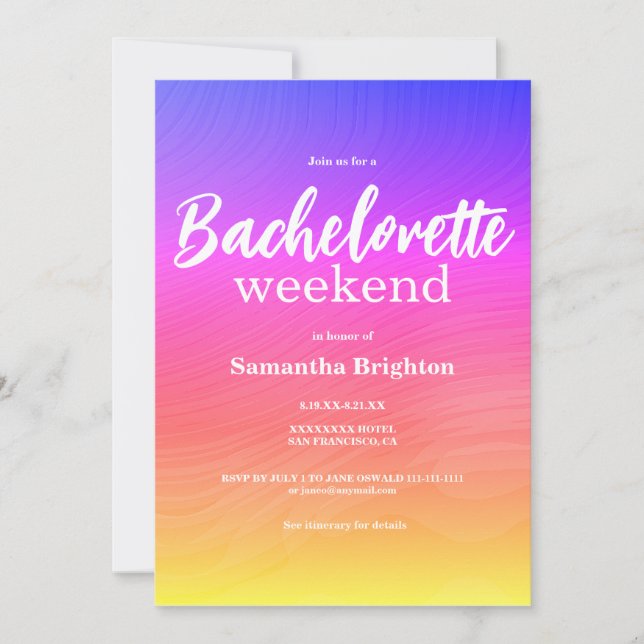 Invitación Colorful Abstract Weekend Bachelorette  Invitation (Anverso)