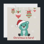 Invitación Colorful Bears Merry Christmas Winter Animals Bear<br><div class="desc">The turquoise bear too softness with fairy lights. Funny animals with gifts and snow to the holidays. Also funny for Christmas in July. Bears are sweet animals and perfect for Christmas.</div>