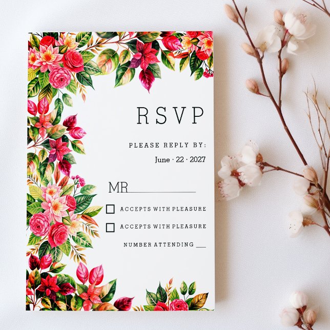 Invitación Colorful beautiful country floral botanic RSVP (Colorful beautiful country floral botanic RSVP)