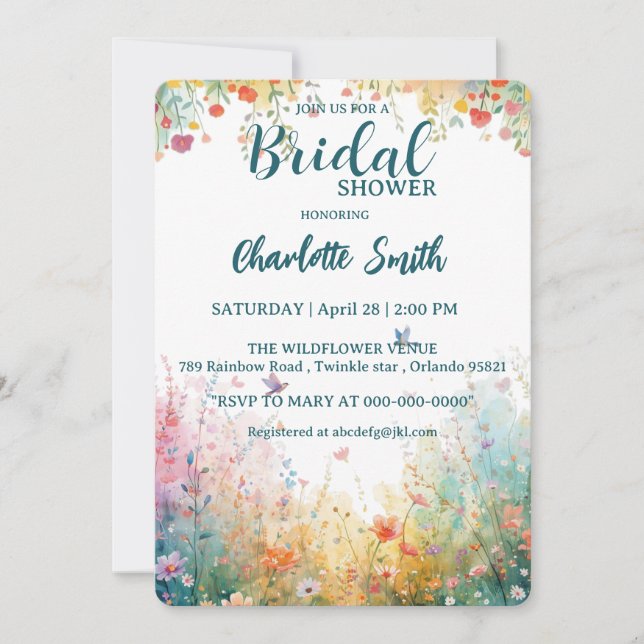 Invitación colorful birds Watercolor Wildflowers Personal (Anverso)