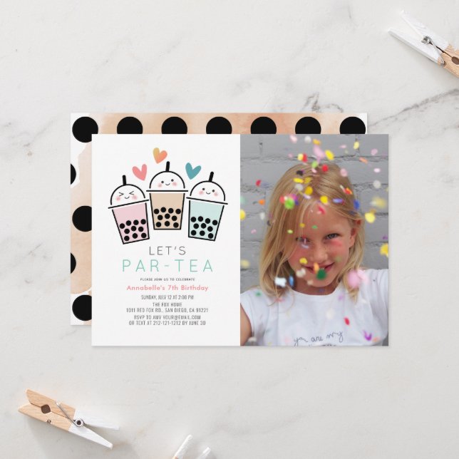 Invitación Colorful Boba Bubble Tea Party Photo Birthday (Anverso/Reverso In Situ)