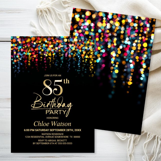 Invitación Colorful Bokeh Party Lights 85th Birthday Party (Subido por el creador)