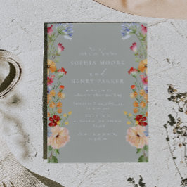 Invitación Colorful Bold Wildflowers Sage Wedding