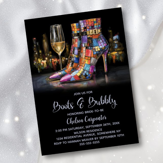 Invitación Colorful Boots and Bubbly Bridal Shower (Subido por el creador)