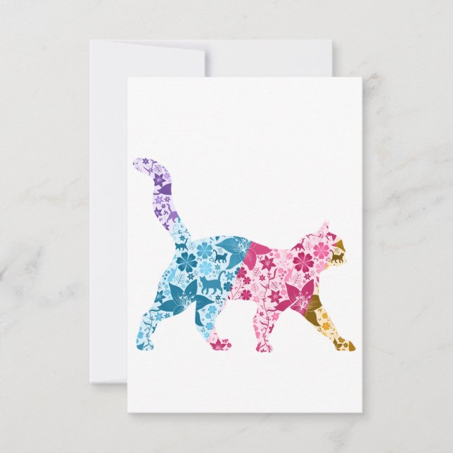 Invitación Colorful Botanical Cat (Anverso)