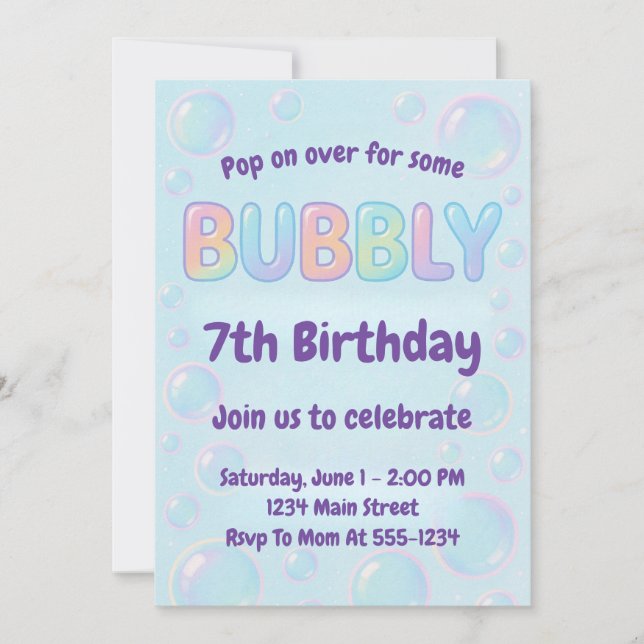 Invitación Colorful Bubble Birthday (Anverso)