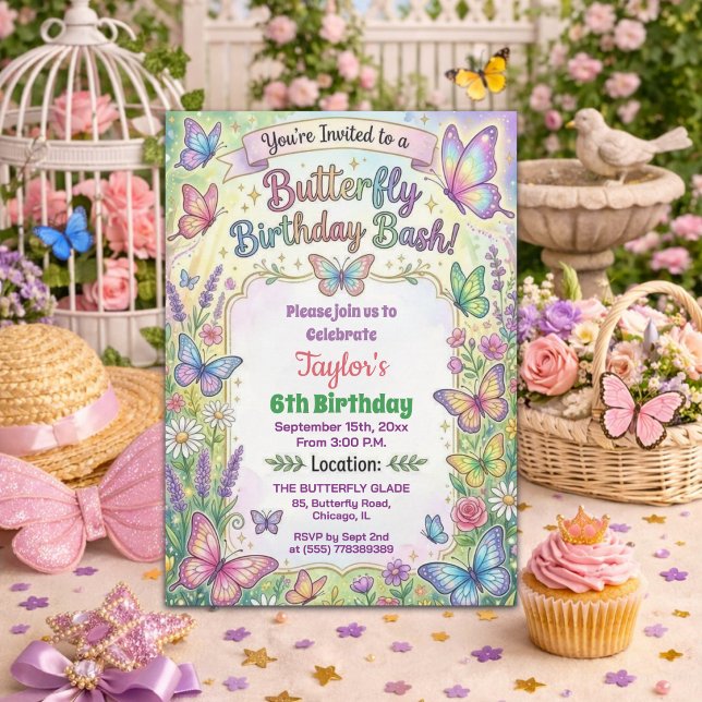 Invitación Colorful Butterflies 6th Birthday Bash Invitation (Subido por el creador)