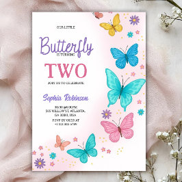 Invitación Colorful butterfly-themed birthday invitation