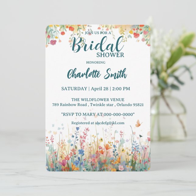 Invitación colorful butterfly Watercolor Wildflowers Personal (Anverso de pie)