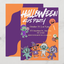 Invitación Colorful Candy Monsters Kids Halloween Invite