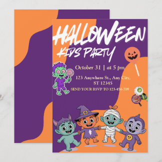 Invitación Colorful Candy Monsters Kids Halloween Invite