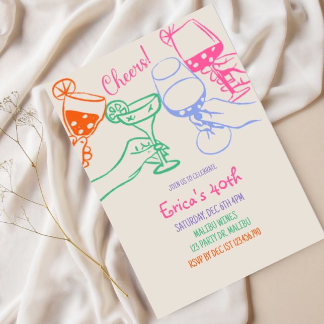 Invitación Colorful Cocktail Line Art Birthday Invitation |  (Subido por el creador)