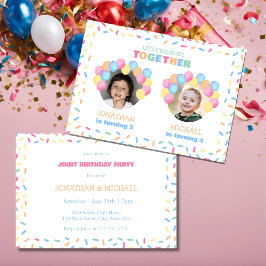 Invitación Colorful Confetti Balloon Photo Dual Birthday