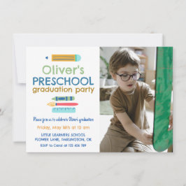 Invitación Colorful Crayon Photo Preschool Graduation
