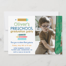 Invitación Colorful Crayon Photo Preschool Graduation