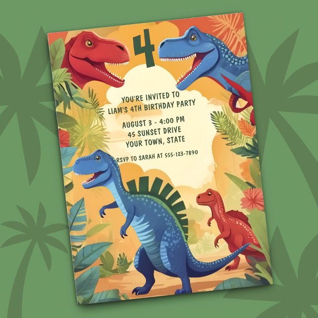 Invitación Colorful Dinosaurs Jungle Adventure 4th Birthday (Subido por el creador)