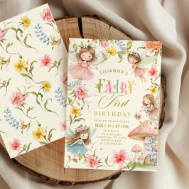 Invitación Colorful Fairy First Birthday Enchanted garden