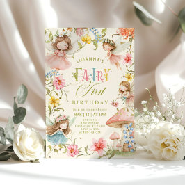 Invitación Colorful Fairy First Birthday Enchanted garden