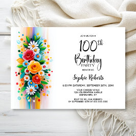 Invitación Colorful Floral 100th Birthday Party