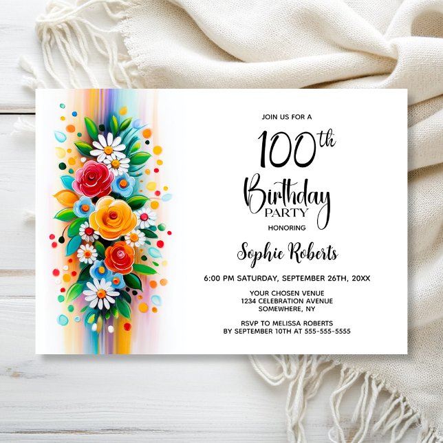 Invitación Colorful Floral 100th Birthday Party (Subido por el creador)