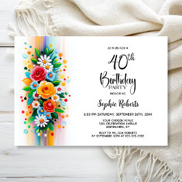Invitación Colorful Floral 40th Birthday Party