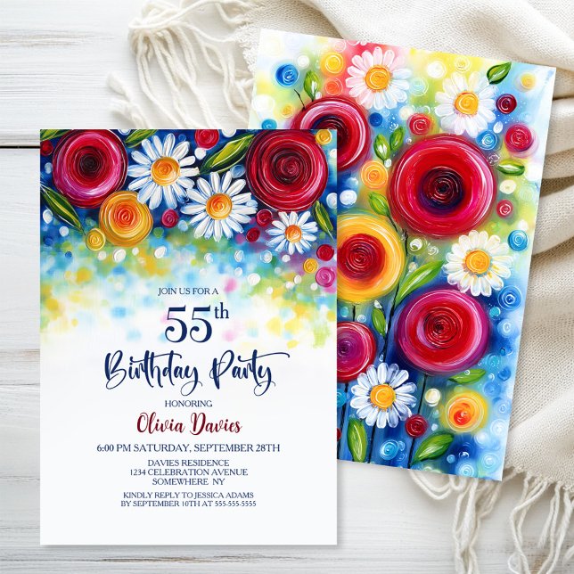 Invitación Colorful Floral 55th Birthday Party (Subido por el creador)