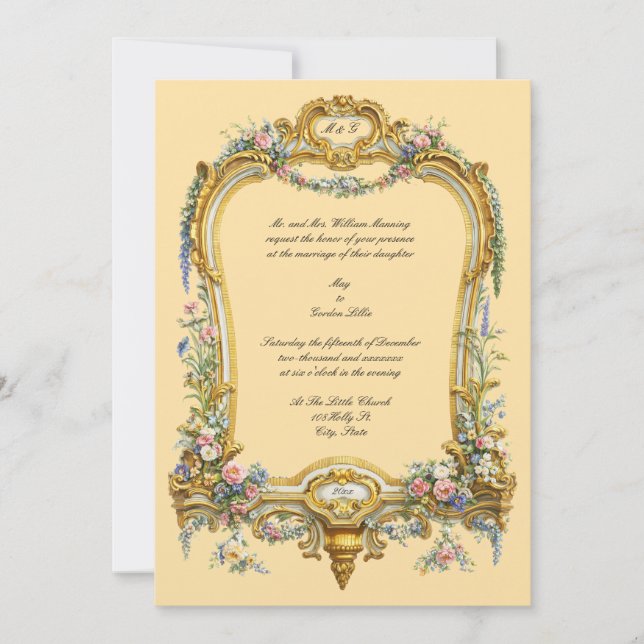 Invitación Colorful Floral Fruit Baroque Rococo Frame Wedding (Anverso)