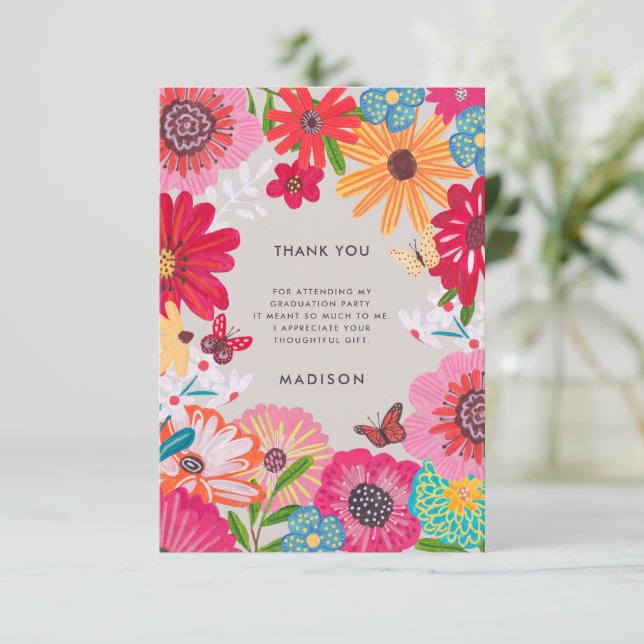 Invitación Colorful Floral Graduation Thank You Card (Anverso de pie)