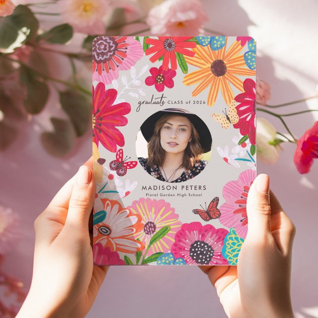 Invitación Colorful Floral Photo Graduation Announcements (Colorful Floral Photo Graduation Announcements)