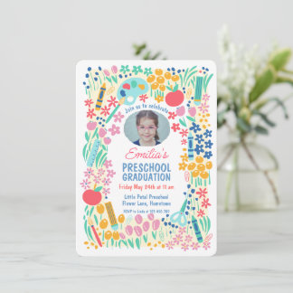 Invitación Colorful Floral Photo Preschool Graduation