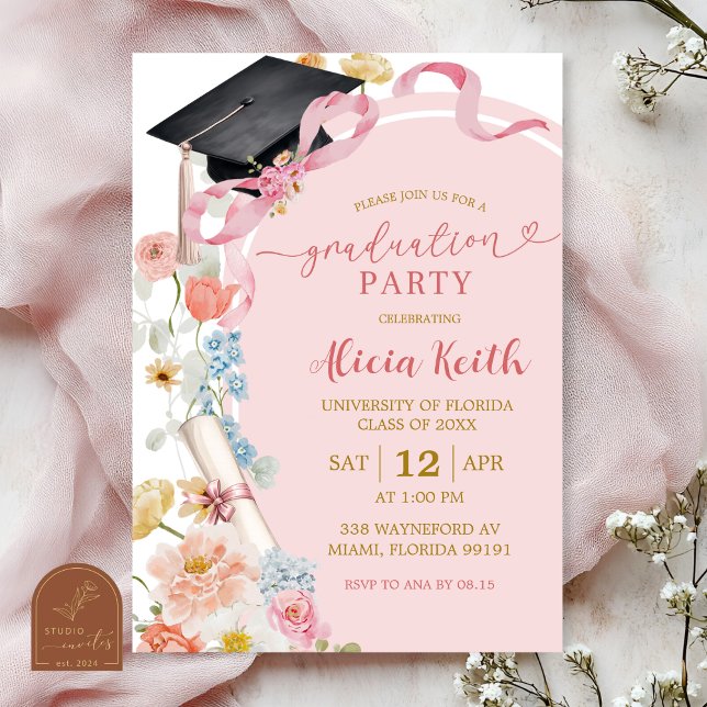 Invitación Colorful Floral Spring Graduation Party Invitation (Subido por el creador)
