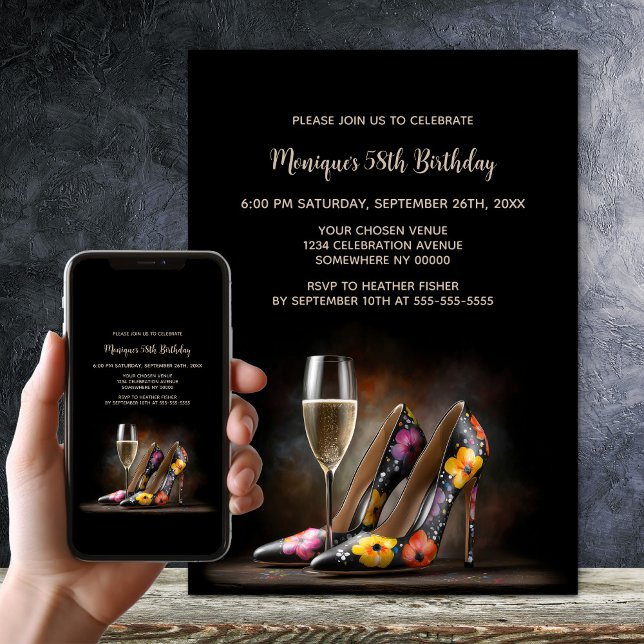 Invitación Colorful Floral Stiletto Shoes Birthday Party (Subido por el creador)