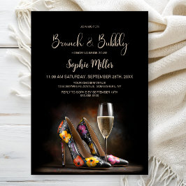 Invitación Colorful Floral Stiletto Shoes Brunch and Bubbly