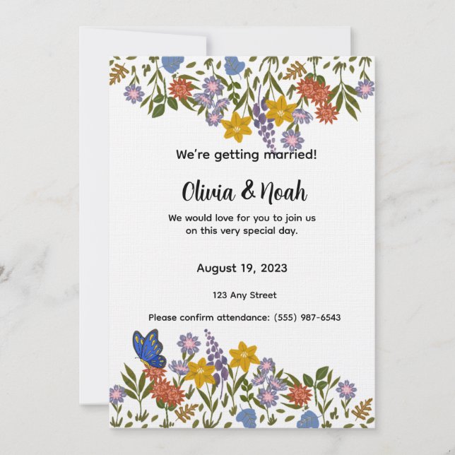 Invitación Colorful Floral Wedding Invitation (Anverso)