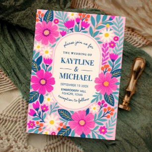 Invitación Colorful Floral Wedding Invitation Pink Botanical
