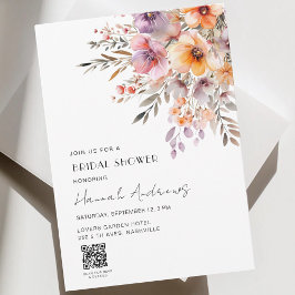Invitación Colorful Flower Bouquet QR Code Bridal Shower