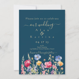 Invitación Colorful Garden Boho Wildflower On Blue