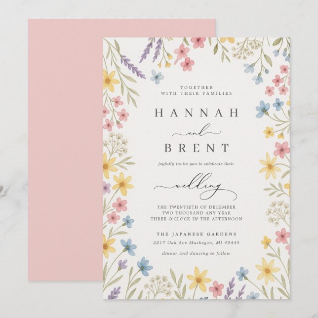 Invitación Colorful Garden Floral Wedding Invitation (Anverso / Reverso)