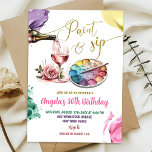 Invitación Colorful Gold Paint y Sip Adultos Birthday Party<br><div class="desc">Colorful Gold Paint y Sip Adultos Invitación a la fiesta de cumpleaños</div>