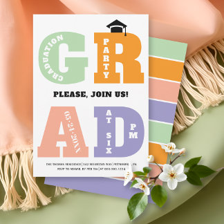 Invitación Colorful GRAD typography Class of 2026 graduation
