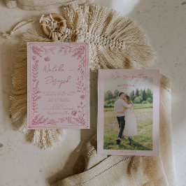 Invitación Colorful Hand Drawn Floral Garden Photo Wedding