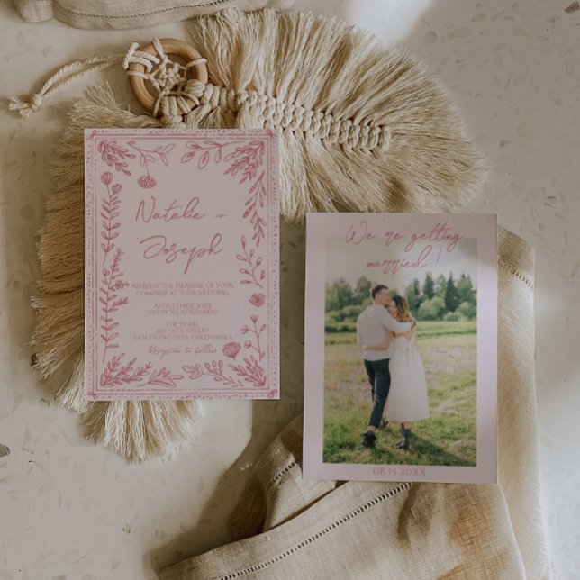 Invitación Colorful Hand Drawn Floral Garden Photo Wedding (Subido por el creador)