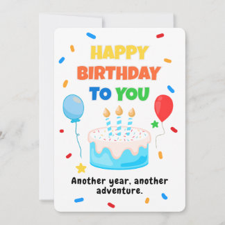 Invitación Colorful Happy Birthday Card with Balloons & Cake