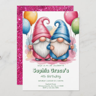Invitación Colorful happy gnomes with balloons