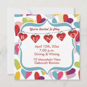 Invitación Colorful Hearts Bunco Invite