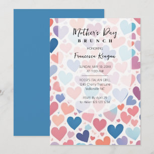 Invitación Colorful Hearts Mothers Day Celebration Back Blue
