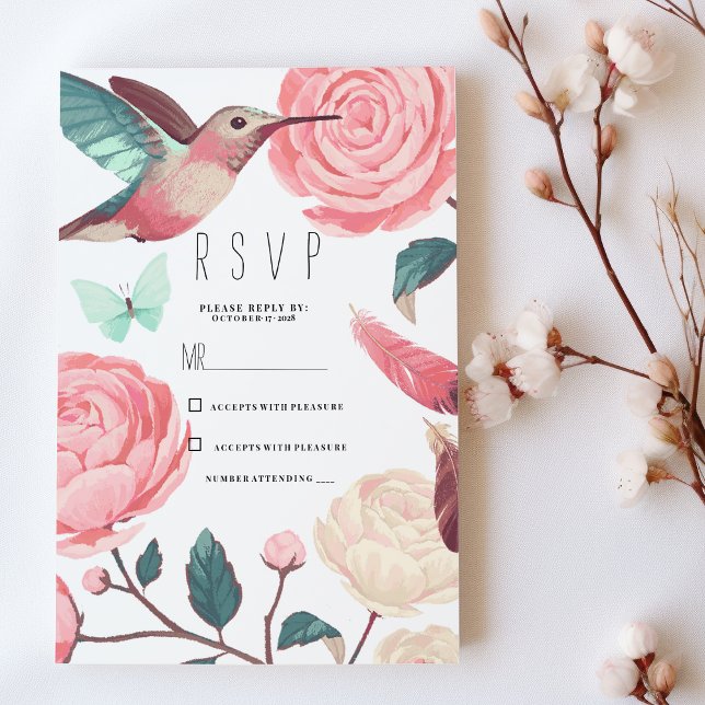 Invitación Colorful Hummingbird Floral Spring RSVP (Colorful Hummingbird Floral Spring RSVP)