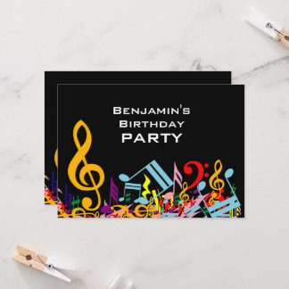 Invitación Colorful Jumbleed Music Notes Birthday Party